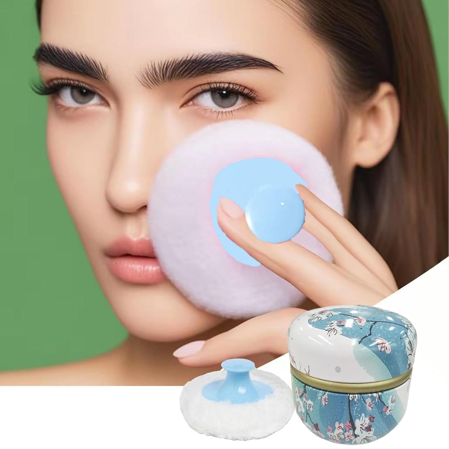 Body Powder Puff and Container, 3.35" Portable Dusting Powder Container with Soft Puff Loose Powder Case Box Jar with Lids for Baby Women Home and Travel Use-BrightBean Baby