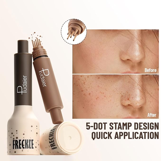 Freckle Stamp Pen, Fake Freckles Stain Marker,5-Dot Faux Liquid Freckle Stamp Cushion for Natural and Lifelike Sunkissed Makeup,Quick Dry Long-Lasting Face Freckle Pencil Tool,03#Coffee-BrightBean Baby