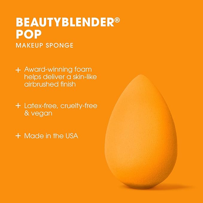 Beautyblender® | Pop Beauty Blender Makeup Sponge, Super-Soft Foam Easily Blends Foundations, Powders & Creams, Made in USA, Reusable, Washable, Streak Free Application, Vegan, Cruelty Free-BrightBean Baby