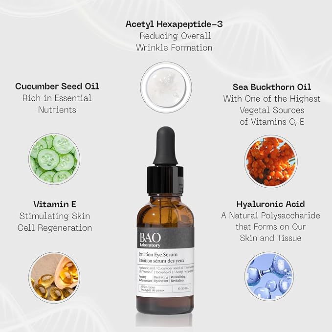 Intuition Eye Serum | Vitamin E, Cucumber Seed Oil And Hyaluronic Acid | Eye Serum for Wrinkles, Finelines and Dark Spots | Best Eye Serum For All Skin Types (30 ML)-BrightBean Baby