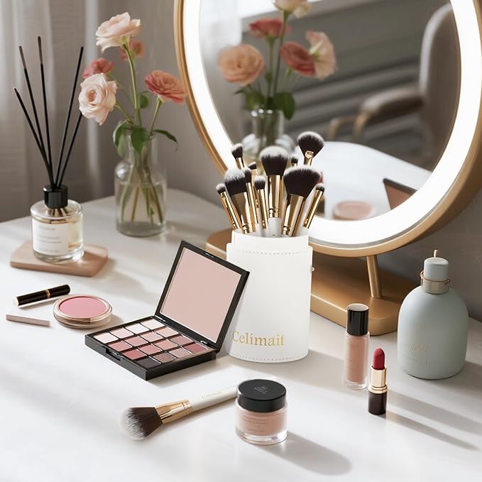 Makeup Brushes Set 12 Piece Professional & Beginner Friendly, Soft Synthetic Bristles for Face Eyeshadow Blending, Easy to Clean Travel Ready with Case, Ergonomic Wooden Handle Hypoallergenic (White)-BrightBean Baby