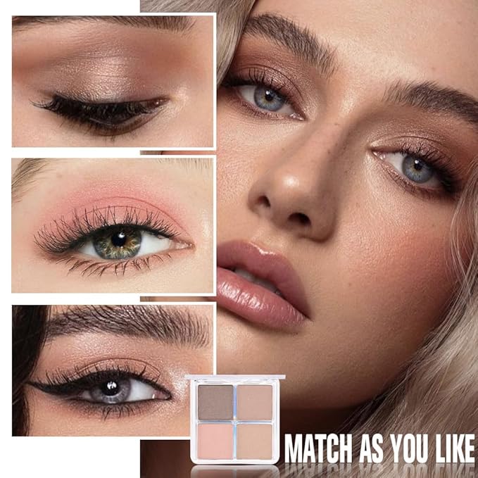 4 Colors Deep Rose Soft Pink Beige Brown Eye Shadow Palette Makeup, Neutral Matte Shimmer Eyeshadow Palette for Women Highly Pigmented Waterproof, paleta de sombras de ojos, Vegan 09-BrightBean Baby