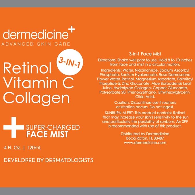 3 in 1 Super-Charged Anti-Aging Face Mist w/Retinol, Vitamin C + Collagen | Hydrates, Refreshes & Brightens for a More Glowing Complexion | 4 fl oz, 120 ml-BrightBean Baby