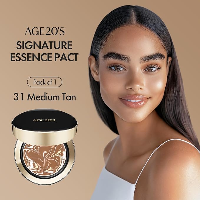 AGE20'S Signature Essence Pact SPF 50+ | Pack of 1 | 31 Medium Tan | Cream Foundation, Dewy Finish, Natural Coverage | Korean Cushion Foundation-BrightBean Baby