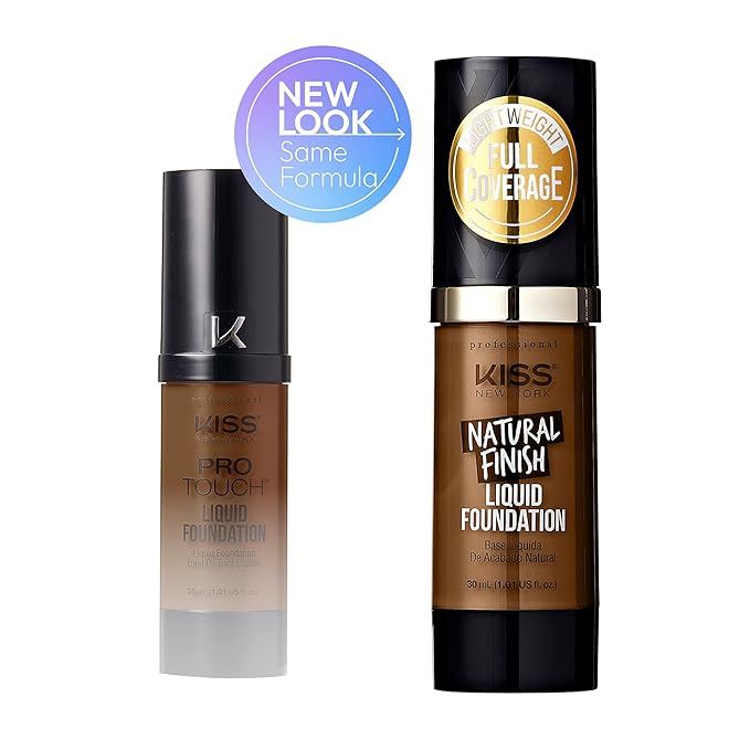 Kiss New York Professional Liquid Foundation - Lightweight and Hydrating Formula, Natural Finish, Control Shine, Cover Pores, Medium to Full Coverage, Green Tea Extract (Mocha)-BrightBean Baby