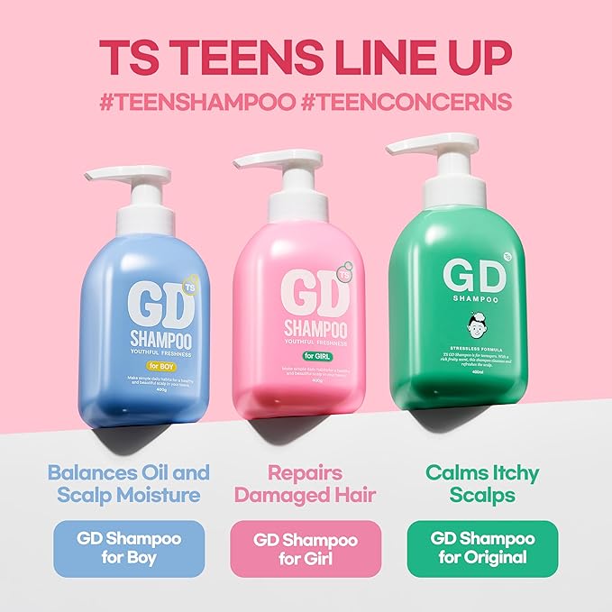 TS GD Shampoo for Girls | Korean Teen Shampoo with Upgraded Probiotics | Anti-Dandruff & Itchy Scalp Relief | Pink Peach Allergy-Free Fragrance | Sulfate-Free (13.53 fl oz, 400ml)-BrightBean Baby