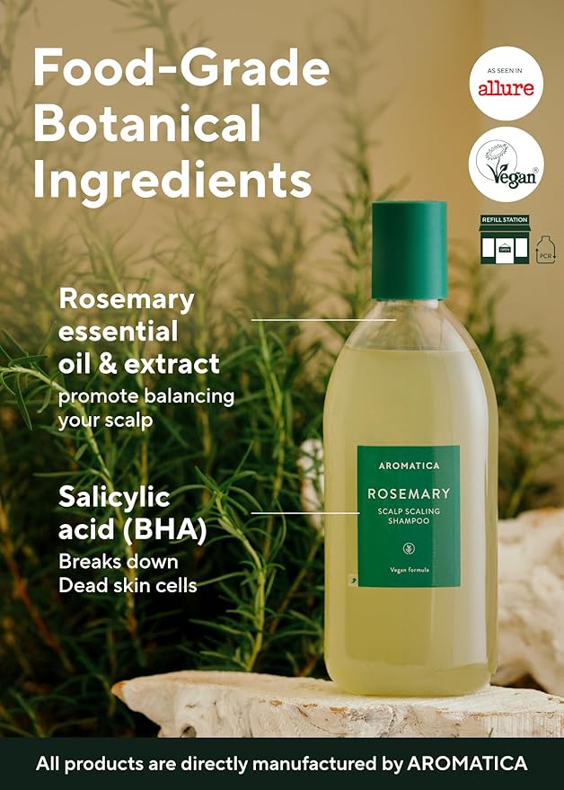 AROMATICA Rosemary Scalp Scaling Shampoo (2 packs) - Korean Hair Care with Thinning Hair Loss Natural Rosemary Essential Oil for Women Hair Growth - Free from Sulfate, Silicone, and Paraben (13.53 oz)-BrightBean Baby
