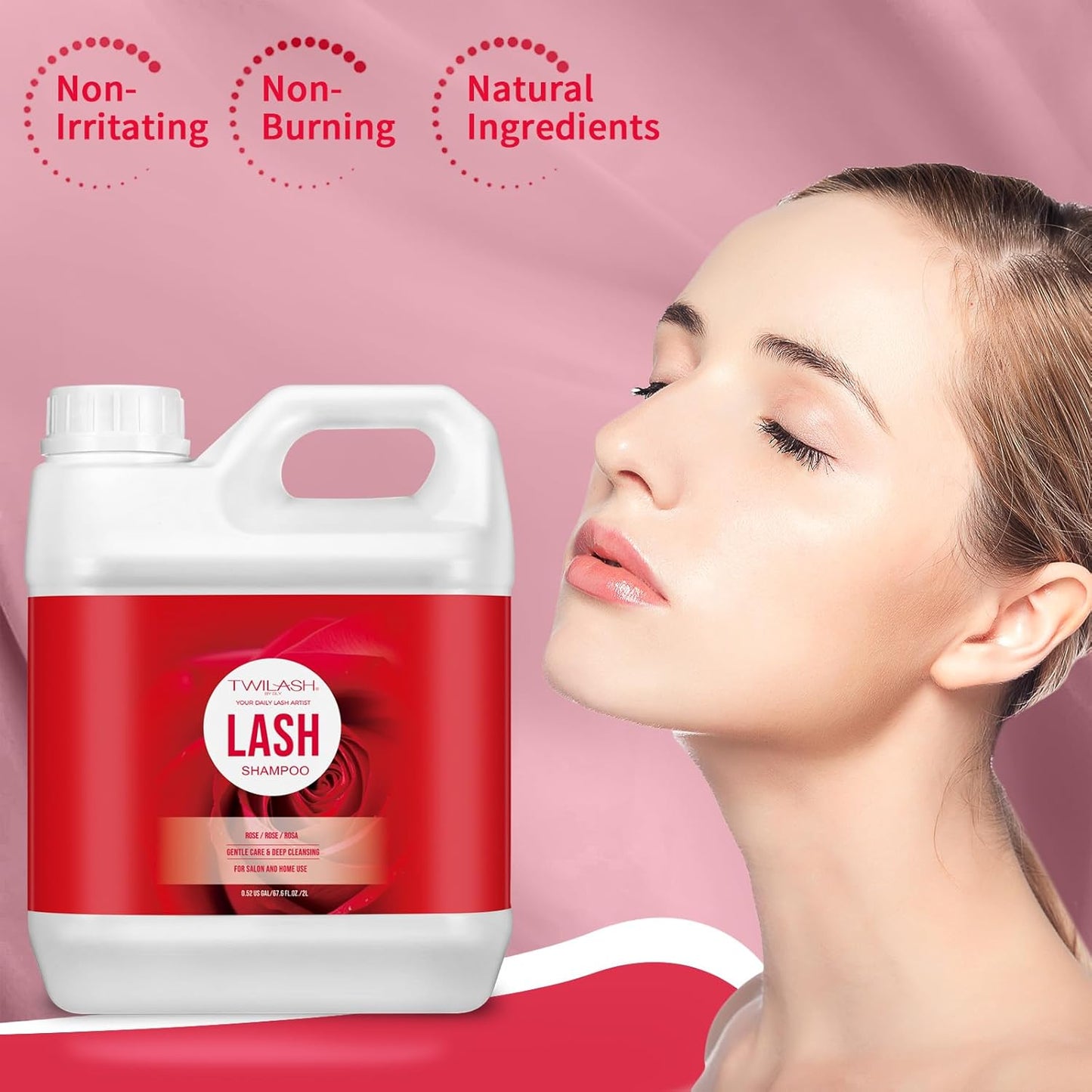 Lash Shampoo Bulk, Eyelash Cleanser for Extensions 2 Liters, Safe Makeup Remover, Non-irritating or Burning Eyelid Foaming Cleanser for Professional Salon and Home Use (Rose-2L)-BrightBean Baby