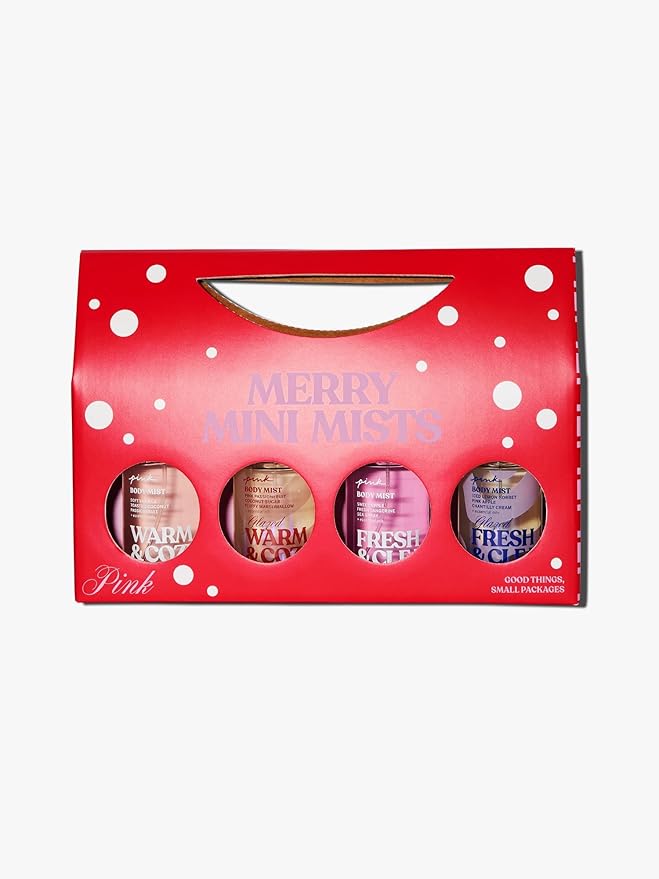 Victoria's Secret PINK 4 Piece Merry Mini Mists Gift Set: Warm & Cozy and Fresh & Clean, Assorted Scents-BrightBean Baby
