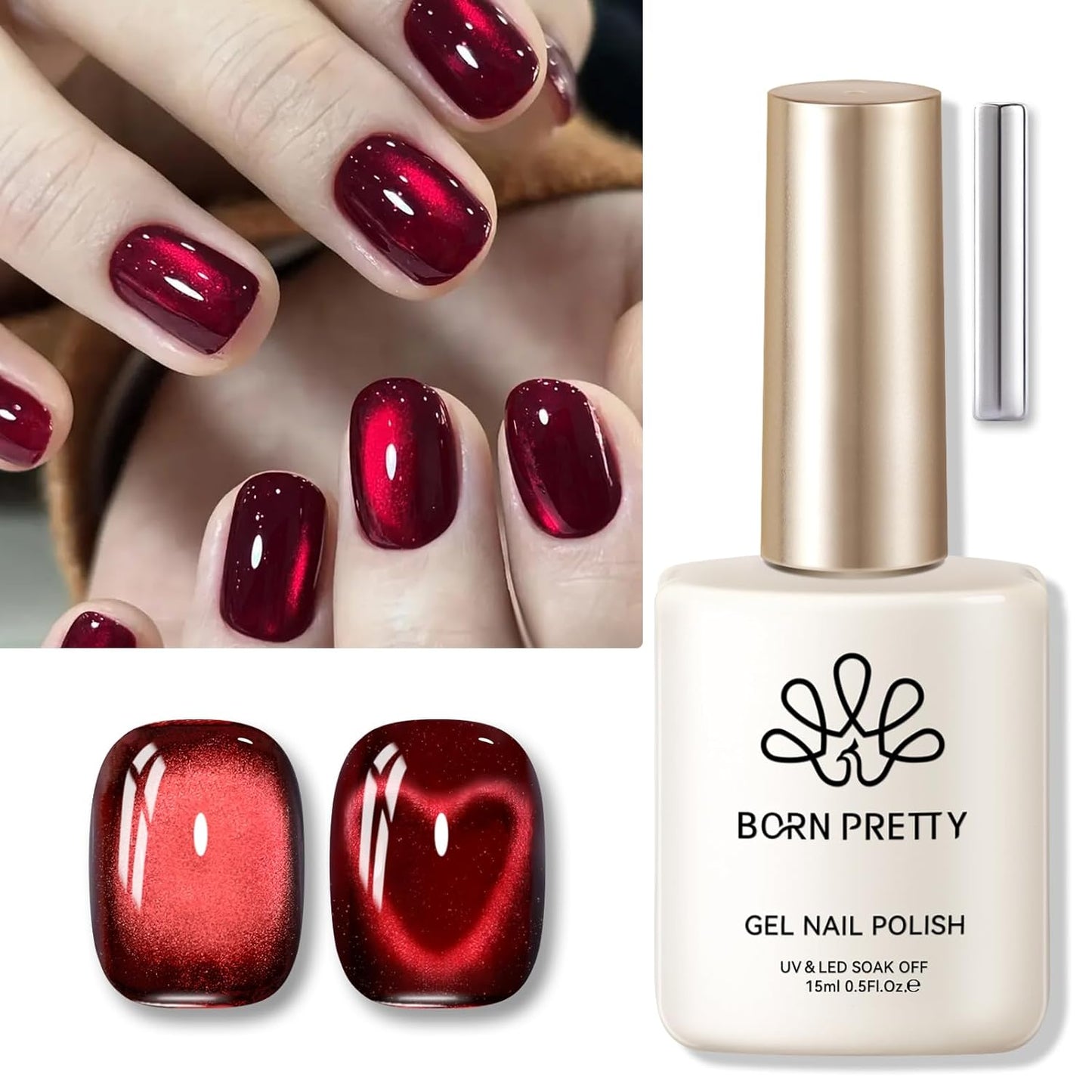 Born Pretty Red Cat Magnetic Gel Nail Polish, Black Red Glass Gel Polish Halloween Cat Magnetic Nail Polish Nail Art Manicure Salon DIY at Home 15ML-BrightBean Baby