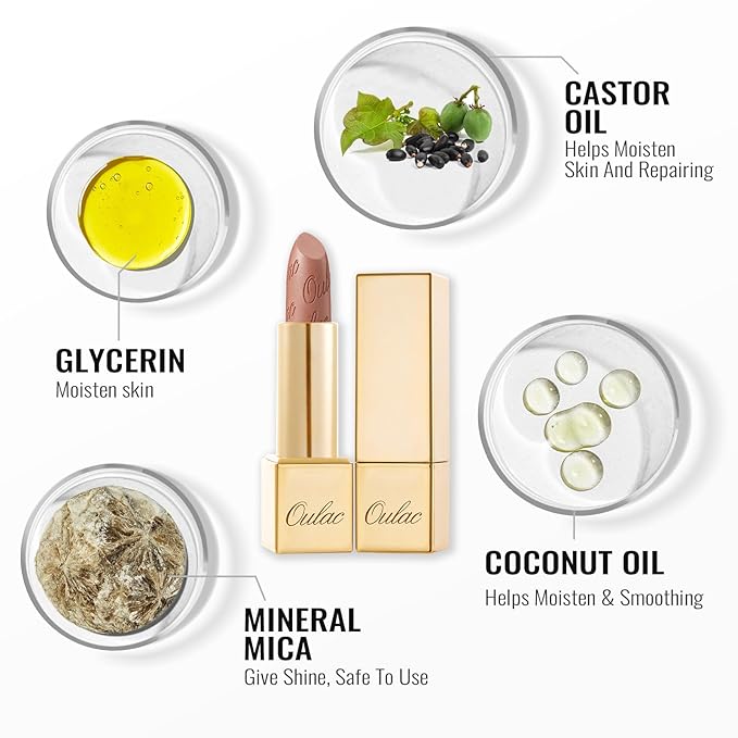 Oulac Pumpkin Color Lipstick with Metallic 3D Shine Hydrating Formula, High Impact Lip Color, Vegan Beauty, Full Coverage Lip Makeup, Christmas Gifts for Women, Persimmons(19)-BrightBean Baby