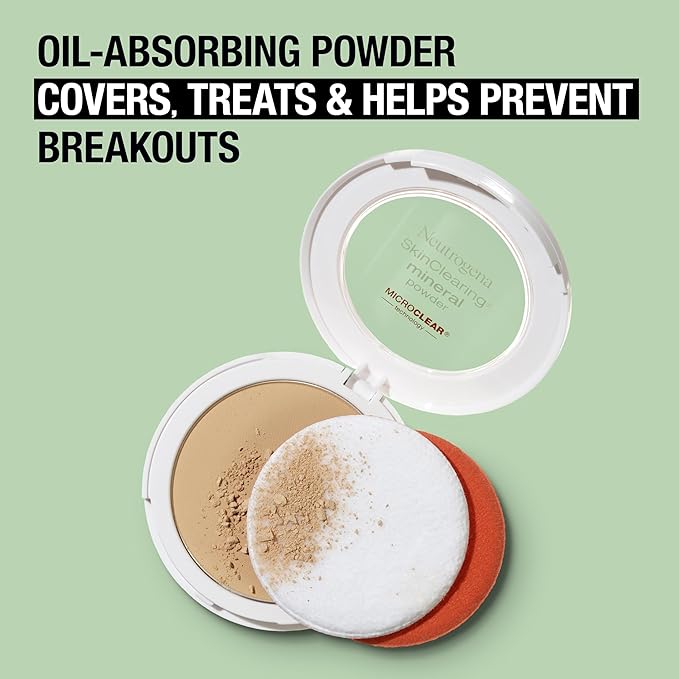 Neutrogena SkinClearing Mineral Acne-Concealing Pressed Powder Compact, Shine-Free & Oil-Absorbing Makeup with Salicylic Acid to Cover, Treat & Prevent Breakouts, Natural Beige 60,.38 oz (Pack of 2)-BrightBean Baby