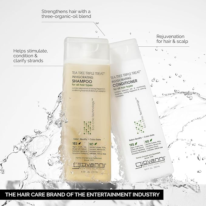 GIOVANNI Tea Tree Triple Treat Invigorating Shampoo & Conditioner Set - Cooling Peppermint, Eucalyptus, Rosemary, Helps Dry, Flaky Scalp, Salon Quality, Vegan, Cruelty Free - 8.5 oz Each-BrightBean Baby