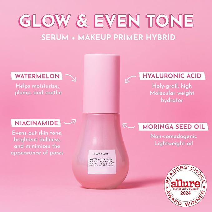 Glow Recipe Watermelon Niacinamide Dew Drops, Travel Size - Brightening, Plumping Hydrating Face Serum, Makeup Primer + Liquid Highlighter with Hyaluronic Acid - Dewy & Glowing Korean Skin Care (15ml)-BrightBean Baby