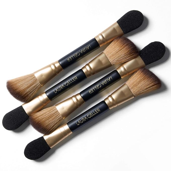 LAURA GELLER NEW YORK Dual-Ended Highlighter Brush - Multipurpose Makeup Brush for Highlighter, Blush, Bronzer and More - Includes Dual-Fiber Vegan Bristles and Satin Paddle for Flawless Application-BrightBean Baby