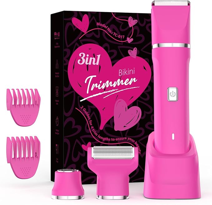 Electric Razors for Women - IPX7 Waterproof Pubic Hair Remover for Shower & Travel, 3-in-1 Bikini Trimmer with Body/Round/Curved Heads, Hypoallergenic Foil & Ceramic Blades, Self-Care Gifts for Her-BrightBean Baby