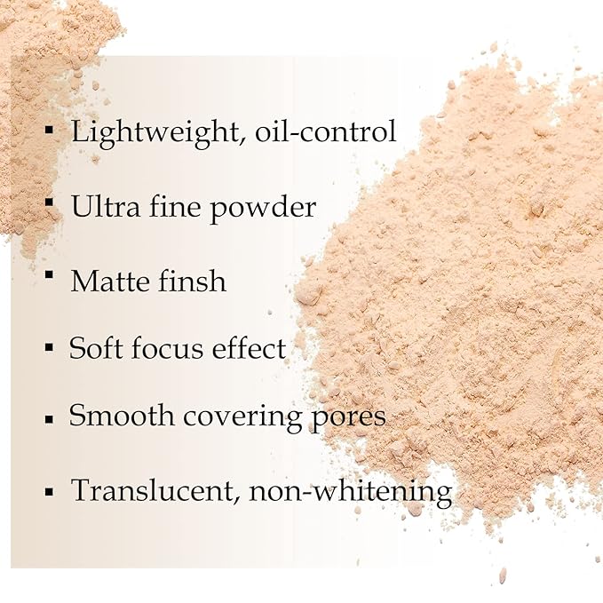 Boobeen Loose Face Powder Translucent Setting Powder Oil Control Loose Powder, Soft Focus Effect Makeup Loose Setting Powder, Lightweight Shine Control Matte Finishing, with Puff-BrightBean Baby