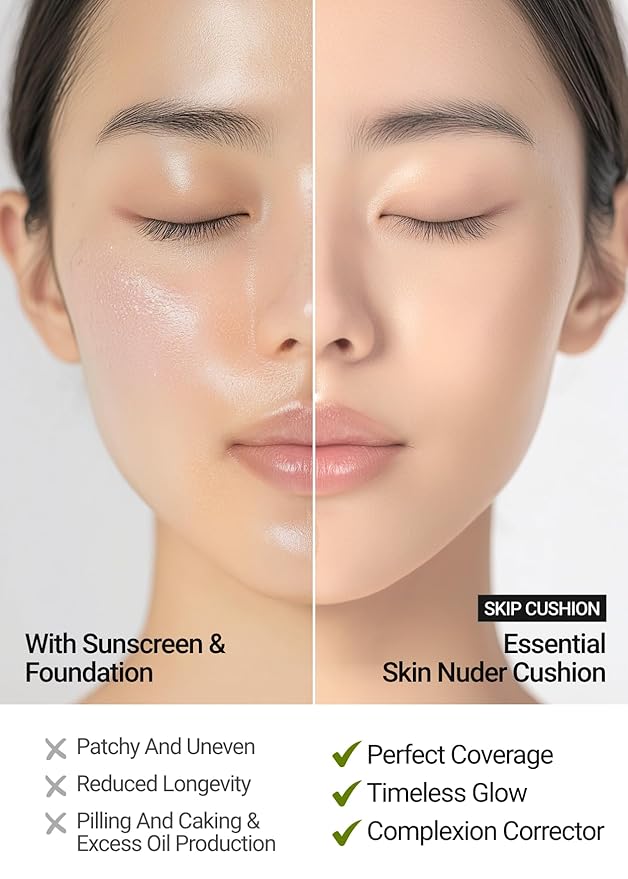 JUNG SAEM MOOL Essential Skin Nuder Cushion 01 Fair 0.98 Fl Oz, Refill Included, SPF 50 Broad Spectrum, Natural Radiant Finish, Lightweight Hydrating Coverage, Korean Cushion Foundation Makeup-BrightBean Baby