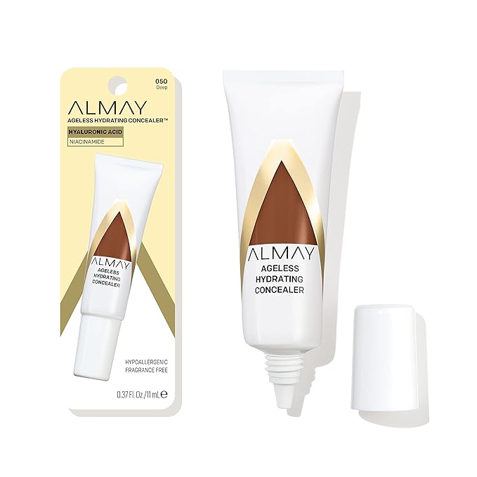 Almay Anti-Aging Concealer, Face Makeup with Hyaluronic Acid, Niacinamide, Vitamin C & E, Hypoallergenic-Fragrance Free, 050 Deep, 0.37 Fl Oz (Pack of 1)-BrightBean Baby