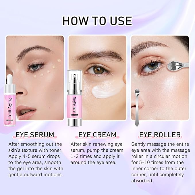 5% Caffeine Eye Cream Eye Serum Kit for Dark Circles Under Eye Treatment For Puffiness Bags And Wrinkles Eye Cream Anti Aging Eye Serum & Eye Roller 2 Fl Oz-BrightBean Baby