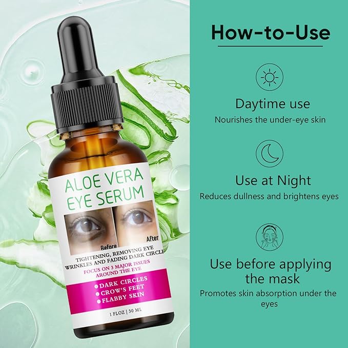 Aloe Vera Eye Serum Dark Circles Under Eye Treatment for Women to Reduce Appearance of Puffy Eyes Eye Bags Fine Lines and Wrinkles for All Skin Types, Beauty Skin Care Gift-BrightBean Baby