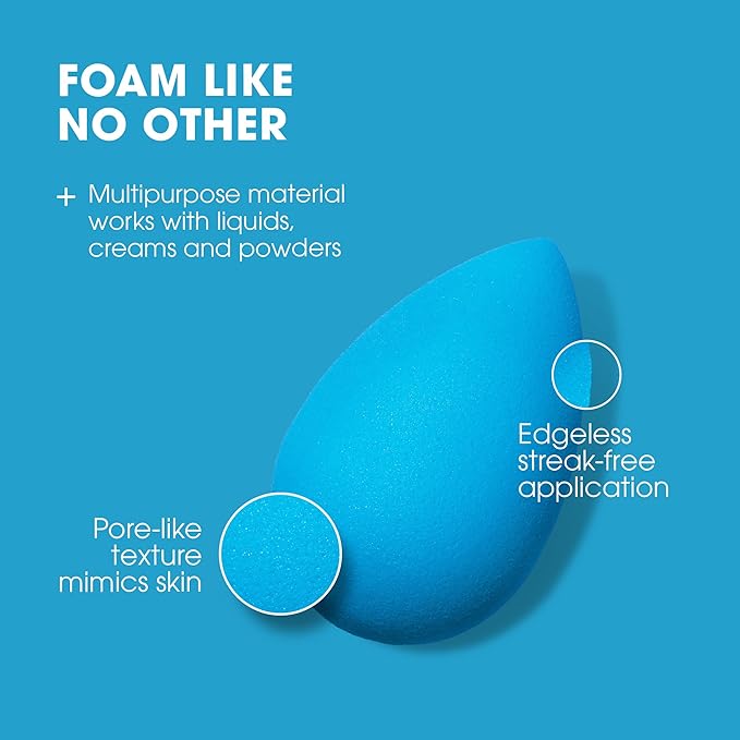 Beautyblender® | Topaz Sky Beauty Blender Makeup Sponge, Super-Soft Foam Easily Blends Foundations, Powders & Creams, Made in USA, Reusable, Washable, Streak Free Application, Vegan, Cruelty Free-BrightBean Baby