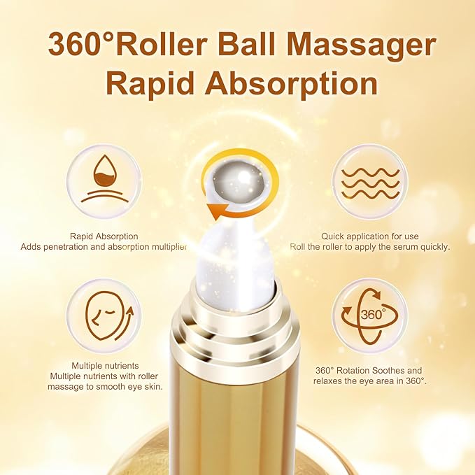 5% Caffeine Eye Serum With Roller For Dark Circles & Puffiness Bags Under Eye Treatment- Caffeine Eye Cream with 360° Massage Ball Roller For Anti Aging Wrinkles Fine Lines - Under eyes treatment-BrightBean Baby
