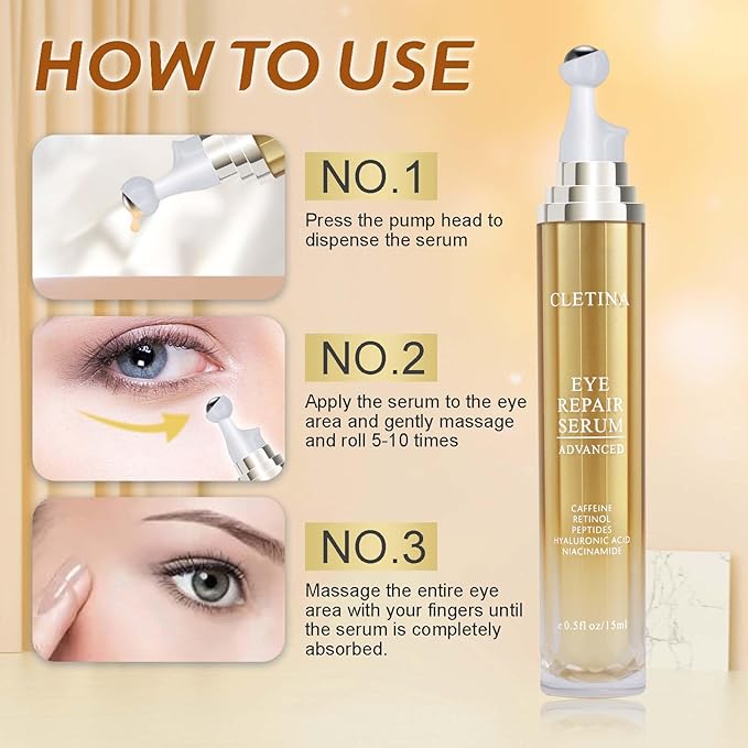5% Caffeine Eye Serum With Roller For Dark Circles & Puffiness Bags Under Eye Treatment- Caffeine Eye Cream with 360° Massage Ball Roller For Anti Aging Wrinkles Fine Lines - Under eyes treatment-BrightBean Baby