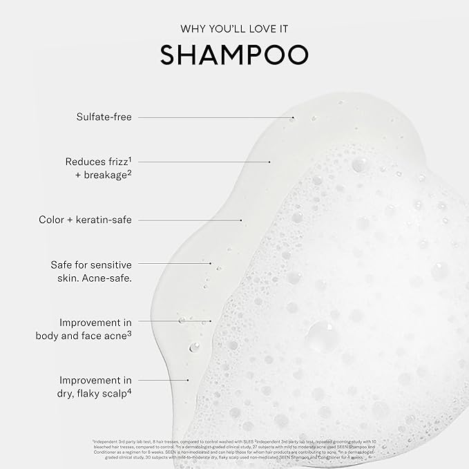 SEEN Shampoo - Scented - Non-Comedogenic & Sulfate-Free Hair Shampoo- Dermatologist-Developed - Safe for Sensitive & Acne Prone Skin-BrightBean Baby