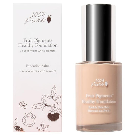100% PURE Healthy Foundation Full Face Coverage Makeup, Liquid Matte Finish with Anti-Aging Benefits - Vegan Gorgeous Fruit Pigmented White Peach Color (Light with Warm Undertone) - 1 Fl Oz-BrightBean Baby