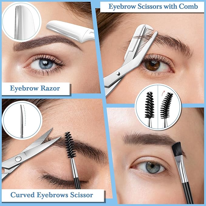 TsMADDTs Tweezers for Women Facial Hair, 8 in 1 Eyebrow Kit with Tweezers, Scissors, Razor, Brush with Travel Bag, Eyebrow Shaping Kit-BrightBean Baby