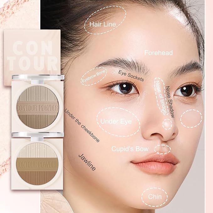 Contour Powder Makeup Palette Matte Face Sculpting Shading Silky Smooth Tone Tuning Flawless Pressed Powder Bronzer, 02 Grey Brown-BrightBean Baby