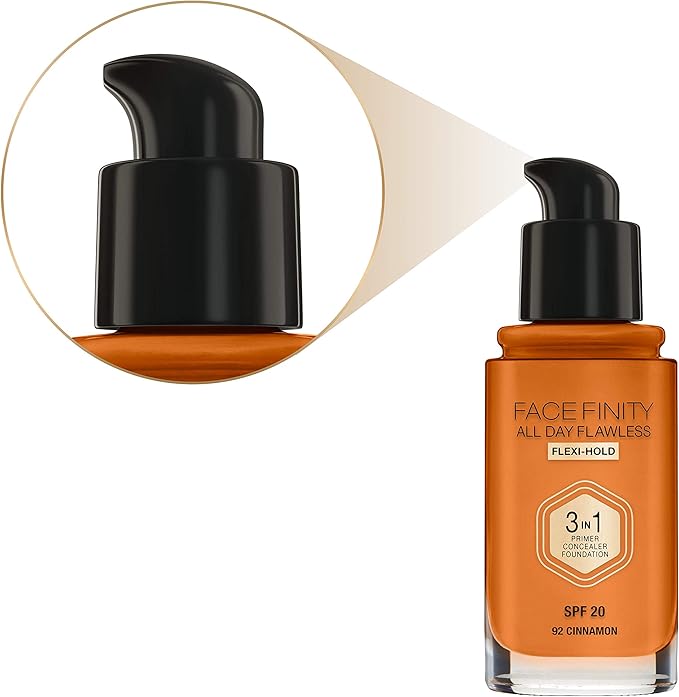 Max Factor Facefinity 3-in-1 All Day Flawless Foundation SPF 20#092 Cinnamon 7.05 Ounce-BrightBean Baby