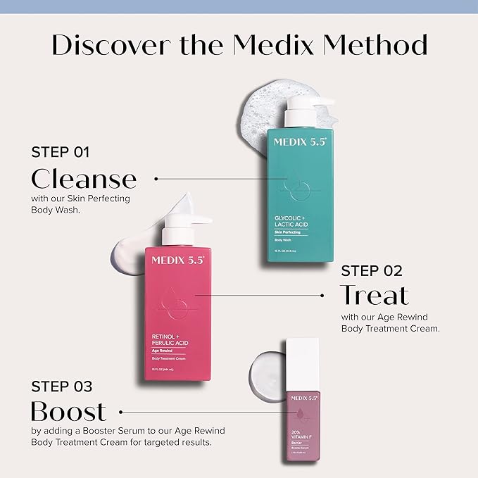 MEDIX 5.5 Exfoliating AHA Glycolic Acid Face & Body Scrub Cleanser + Retinol Moisturizing Body Cream Lotion Skin Care 2PC Set | Alpha Hydroxy Acid & Lactic Acid Foaming Body Wash & Face Wash, 2-PC-BrightBean Baby