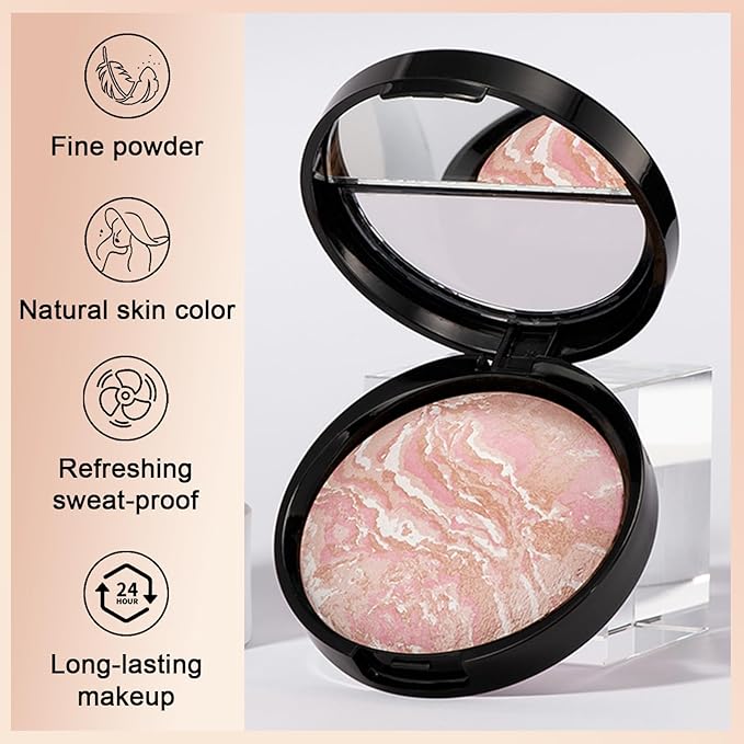 Baked Powder Contour Makeup, Brighten Bronzer Powder, Highlighter Bronzer Glow Palette, Cruelty Free Shimmer Bronzing Powder to Use For Contour Make up, Natural Finish & Easy to Use #001-BrightBean Baby
