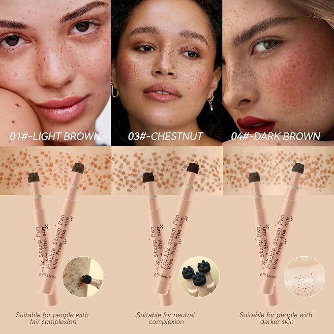 AKARY Stamp Freckle Pen Natural Lifelike Fake Freckles Makeup, Waterproof Long Lasting Quick Dry 5 Comb Corners Natural Like Face Freckle Makeup Pen for Effortless Sunkissed Makeup, 03-Chestnut-BrightBean Baby