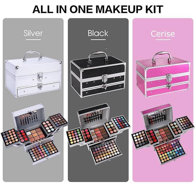 All in One Makeup Gift Set for Women Girls Full Kit, Includes Eyeshadow, Lipstick, Concealer, Highlighter, Eyebrow Powder, Blush, Contour, Lip Liners, Eyeliner, Brushes (Black)-BrightBean Baby