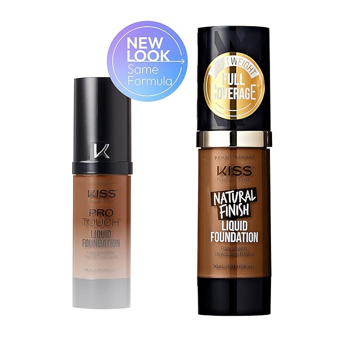 Kiss New York Professional Liquid Foundation - Lightweight and Hydrating Formula, Natural Finish, Control Shine, Cover Pores, Medium to Full Coverage, Green Tea Extract (Caramel)-BrightBean Baby