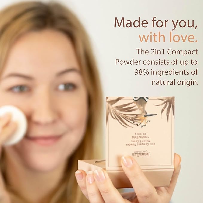 Pure 2in1 Compact Powder Feather Light 01 Ivory by Jean&Len, for a flawless transition and natural look, lasts 24 hours, with organic ingredients, vegan-BrightBean Baby