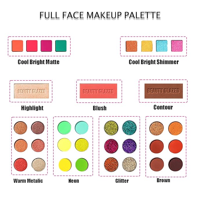 82 Vibrant Shades Makeup Palette - Matte, Shimmers, Glitters, Blush, Highlighter, Contour - Highly Pigmented Beauty Kit for Eye and Face - Perfect for Creating Bold and Unique Looks-BrightBean Baby