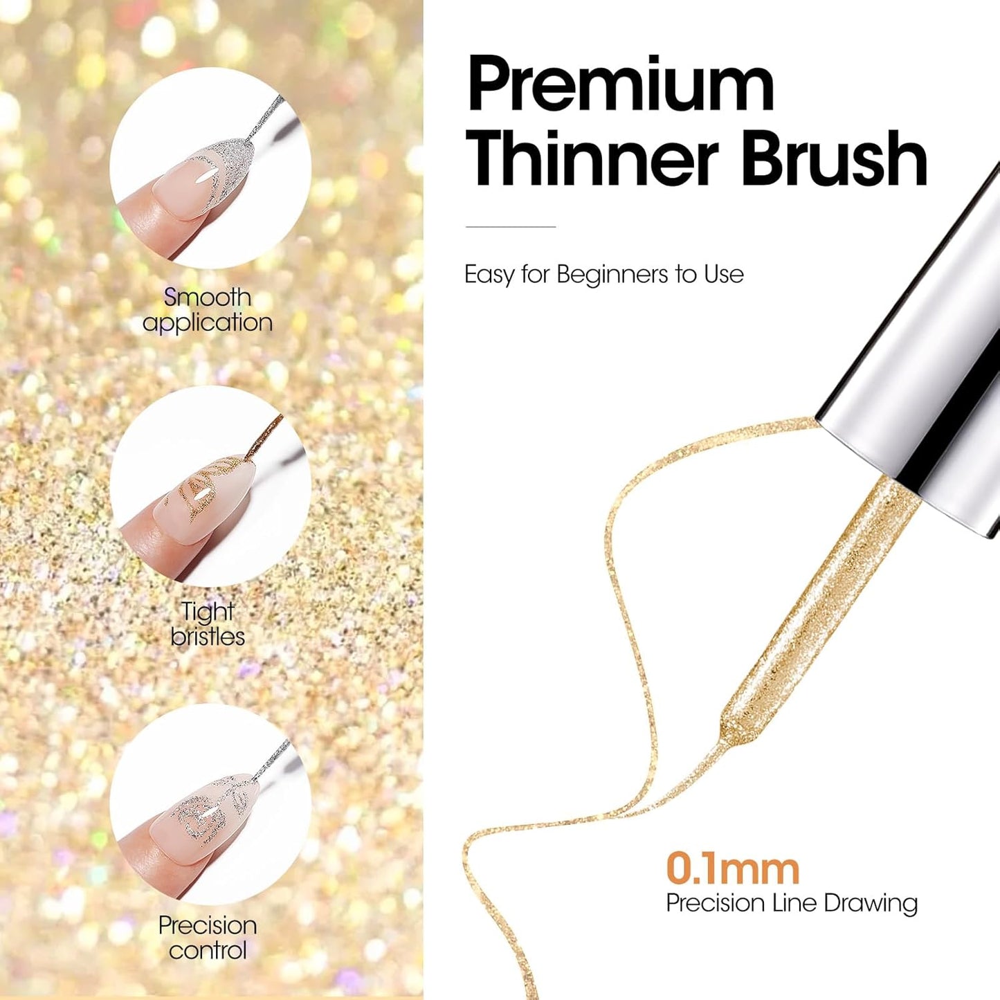 GELLEN Gold Silver Liner Gel Nail Polish, 2Pcs 10ml Soak off Uv Lamp Glitter Nail Art Polish Set with Built Thin Brush, Gel Art Paint for Sparkly Shiny Swirl Nails, Christmas Diy Gift for Women Girls-BrightBean Baby