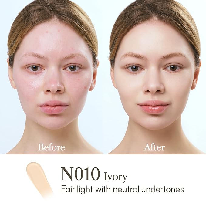 THE FACE SHOP Ink Lasting Liquid Foundation, Full Coverage, 72‑Hour Wear Semi‑Matte Finish, Makeup with Bakuchiol, C010 Fair Cool, 0.84 Fl. Oz.-BrightBean Baby