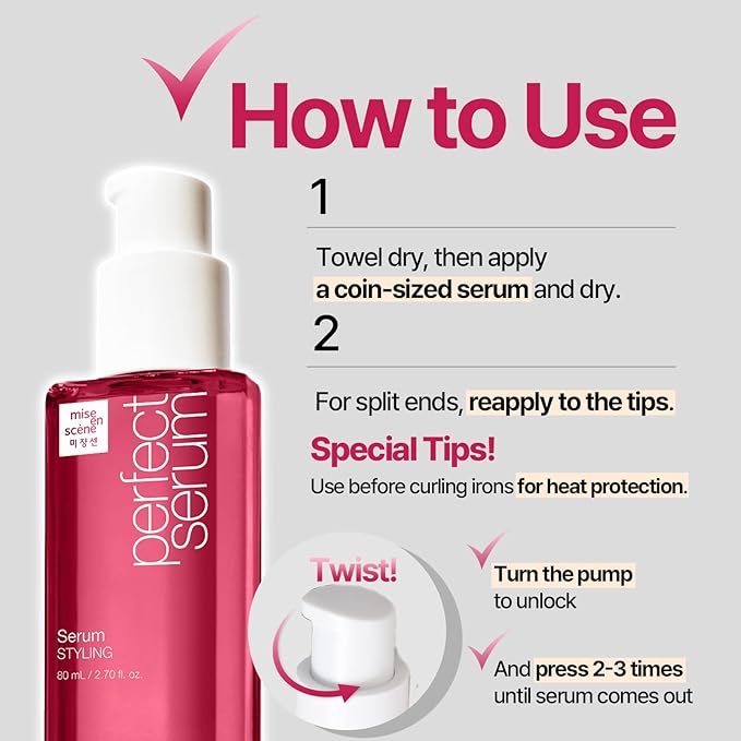 Mise En Scene Perfect Styling Serum for Heat Damage Protection - Hair Serum for holding Bounce, Hair Essence for Long Lasting Curl, Powdery Scent, with Argan Oils, 2.70 fl. Oz-BrightBean Baby