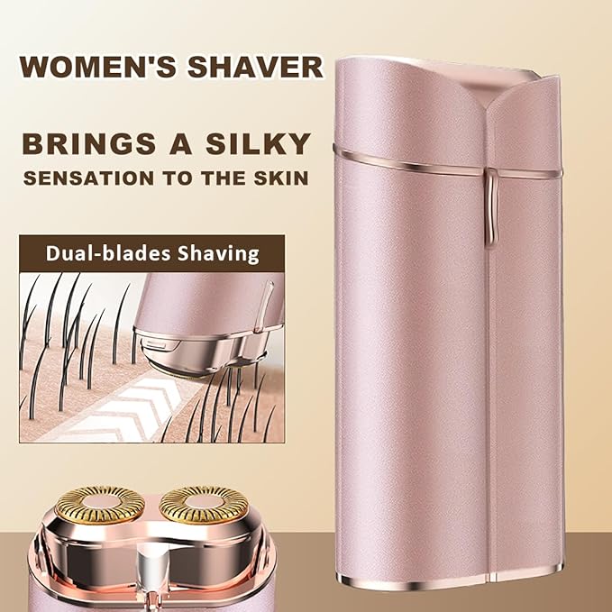 Facial Hair Removal for Women, Portable Painless Electric Shaver Device with Built-in LED, Wet/Dry Electric Razor Hair Remover Epilators for Face, Chin, Upper Lip and Arms (Rose Gold-2025)