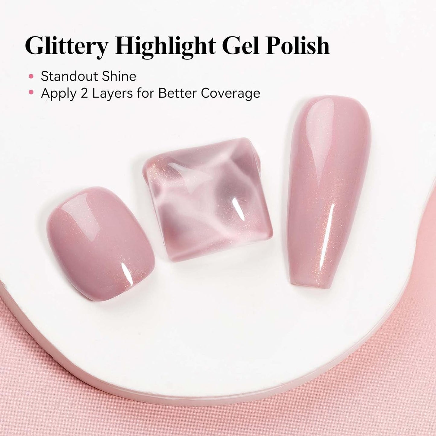 Glitter Gel Nail Polish, Light Pink Jelly Shimmer Iridescent Gel Polish Holographic Neutral Color Natural Translucent Soak Off UV Gel Polish for Nail Art Salon at Home, 12ML-BrightBean Baby