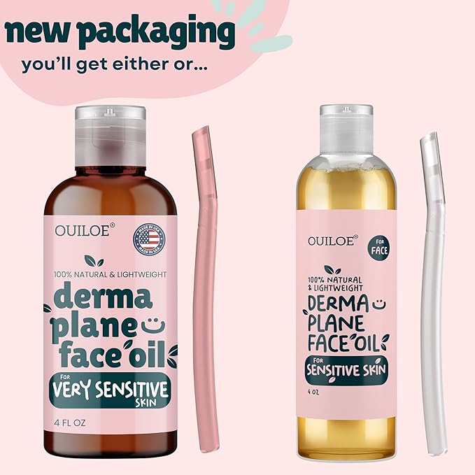 Dermaplane Oil for Women with Very Sensitive Skin - Lightweight Face Shaving Oil, Natural Facial Shave Oil - Use with a Dermaplaning Tool, Razor, Shaver or Microblade for Close Shave 4oz by Ouiloe-BrightBean Baby