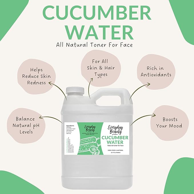 Cucumber Hydrosol Bulk - 32 oz All Natural Hydrating Spray Mist for Face and Hair - 100% All Natural Cucumber Water-BrightBean Baby