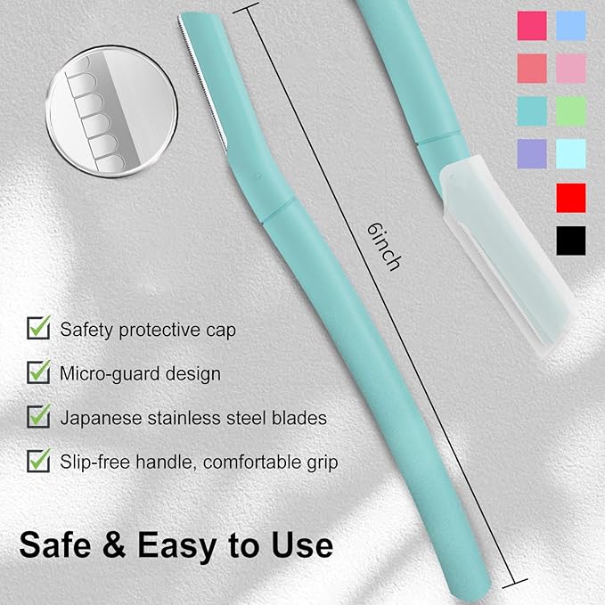 Face Razors for Women, Dermaplane Razor for Women Face, Eyebrow Razor, Facial Razors, Dermaplaning Tool, Gentle Skin Exfoliation Microblades for Sensitive Skin, Peach Fuzz Remover, 10 Count (Tidal)
