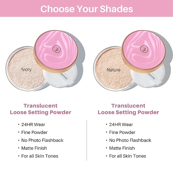 FV Translucent Loose Face Powder, Long Lasting & Lightweight Setting Powder with Matte Finish, Fine Powder for Natural Look, Minimizing Pores and Fine Lines Baking Powder 0.35oz (10g)-BrightBean Baby