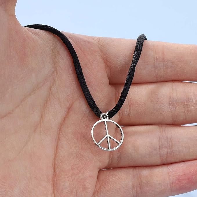 Boho Peace Choker Necklace Black Cord Circle Necklace Short Round Necklace Vegan Necklace Chain Jewelry for Women and Girls-BrightBean Baby